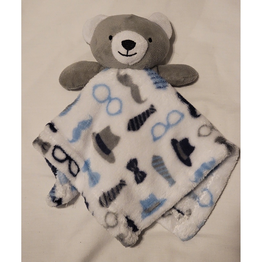 LeBebe Favorite Grey Teddy Bear Lovey Baby Security Blanket w/Blue Hats & Ties